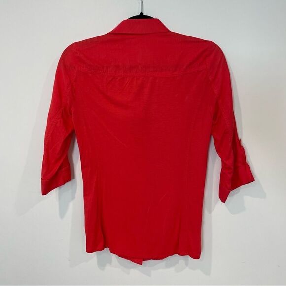 Elie Tahari Red Cotton/Silk Button Up 3/4 Sleeves Top Shirt - Picture 2 of 5